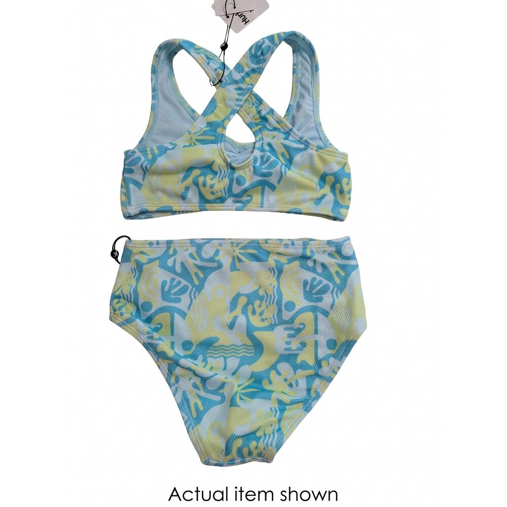 🌊 Hurley Girls 2-Piece Swimsuit Set Teal Lime Floral Size 7 (8-9 YRS) NWT - Picture 4 of 6